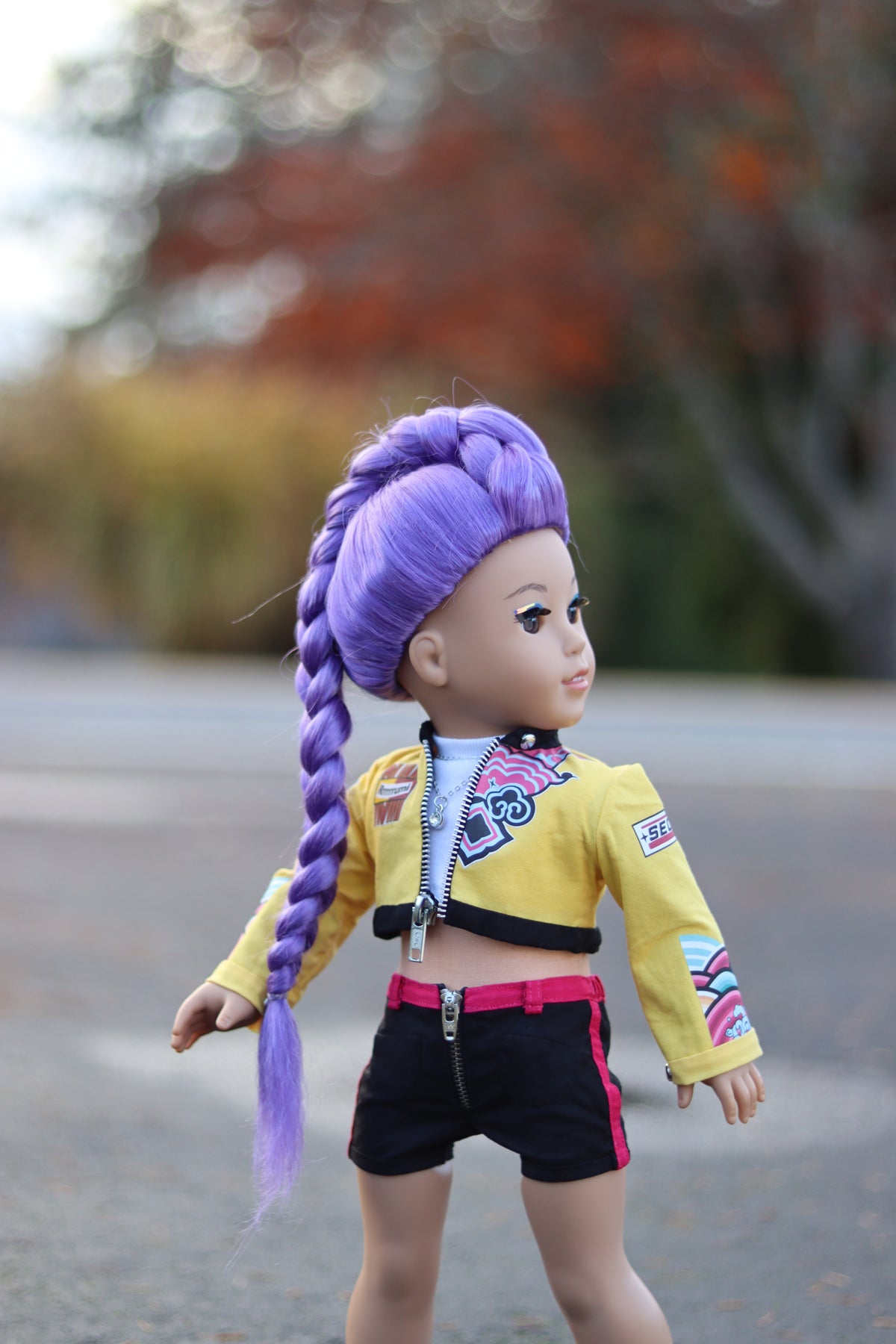 Custom doll wig for 18" Dolls Heat safe Tangle Resistant-fits 10-11" head of 18" dolls American Girl Doll Journey Kpop purple Rumi