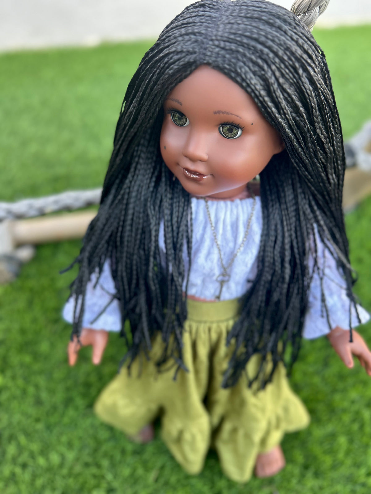 PREORDER Zazou Custom doll wig for 18" American Doll Dolls-Heat Safe-Tangle Resistant-fits 11" head of 18" dolls AA black micro braids