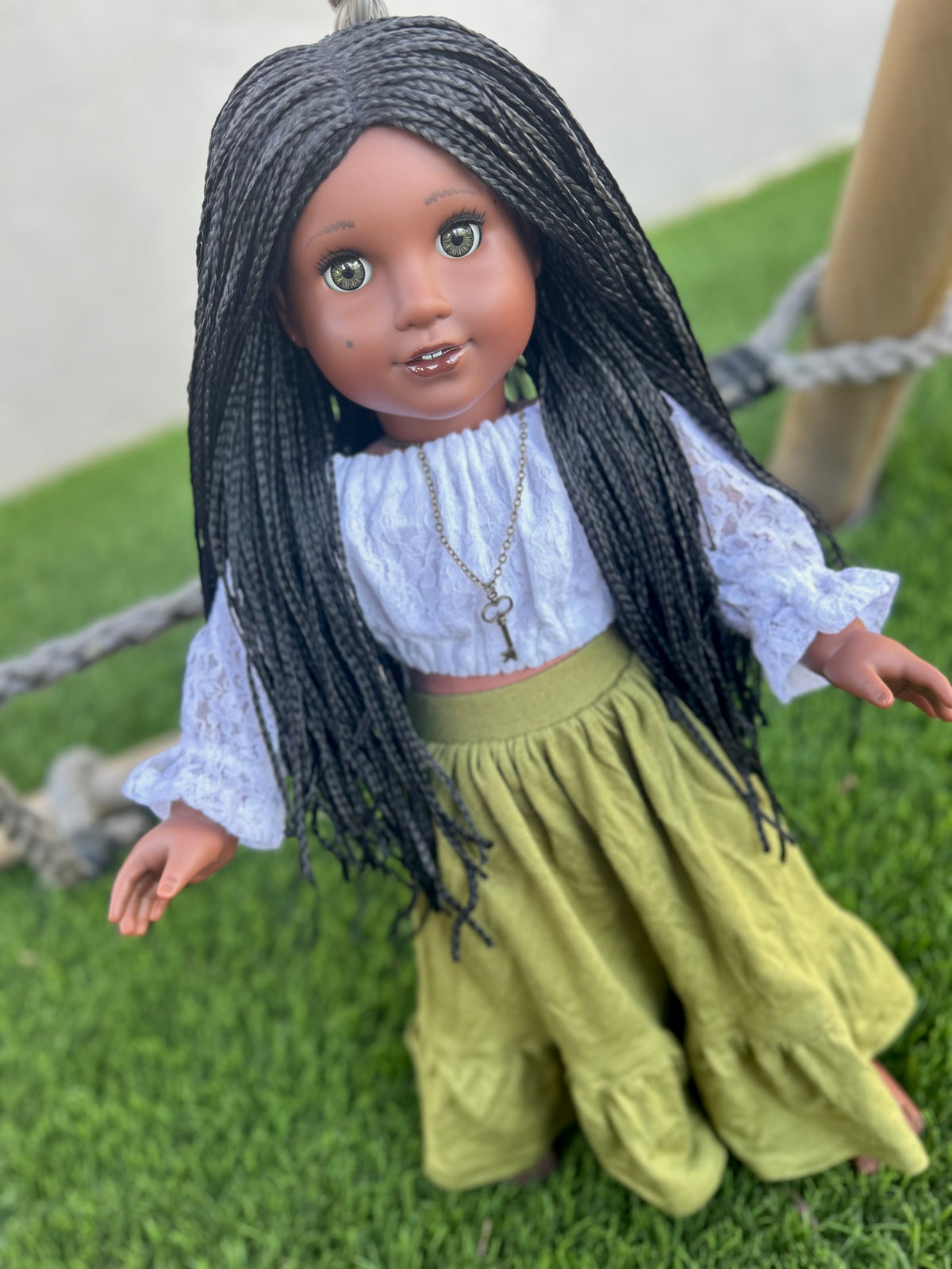 PREORDER Zazou Custom doll wig for 18" American Doll Dolls-Heat Safe-Tangle Resistant-fits 11" head of 18" dolls AA black micro braids