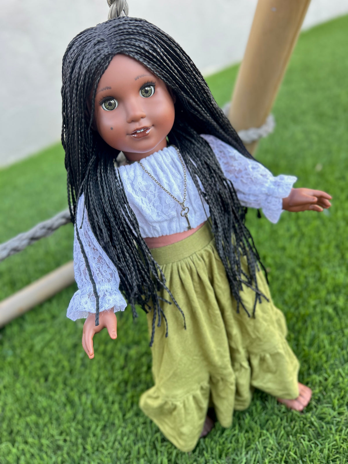 PREORDER Zazou Custom doll wig for 18" American Doll Dolls-Heat Safe-Tangle Resistant-fits 11" head of 18" dolls AA black micro braids