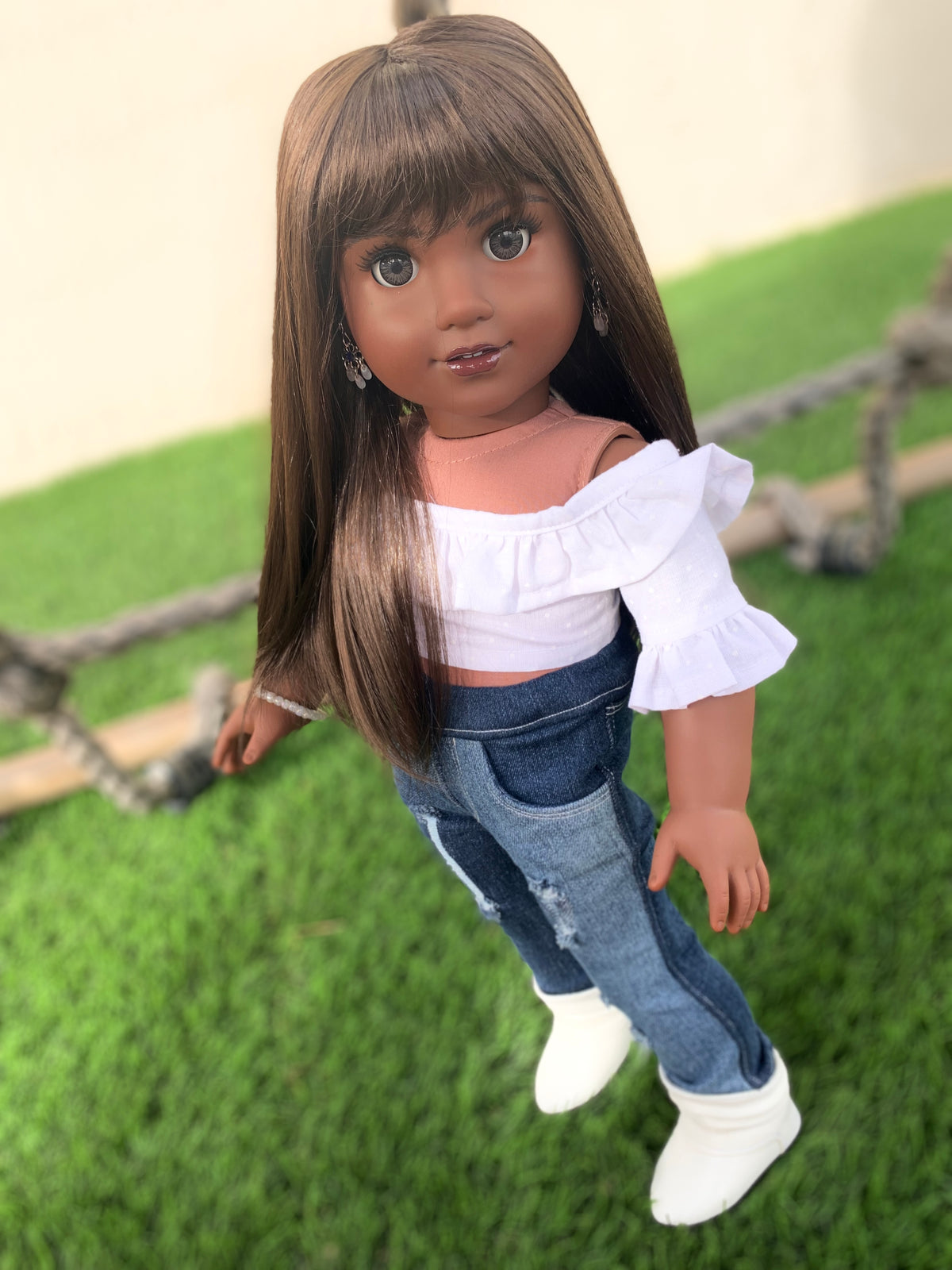 Zazou Dolls Custom doll wig for 18" American Girl Dolls - Vegan Mohair - fits 10-11" head size of dolls such as OG Blythe BJD Gotz meadowdolls