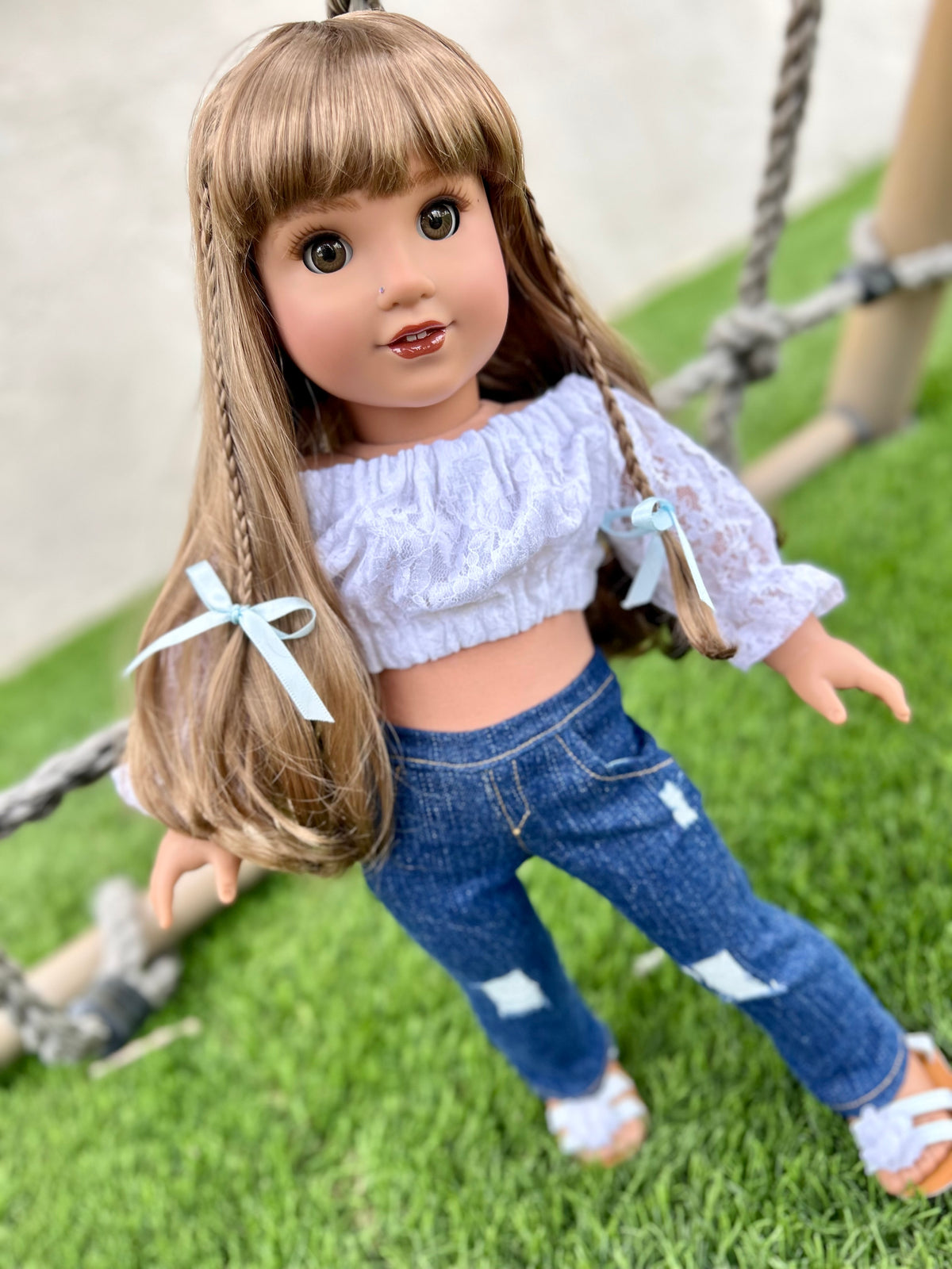 Zazou Dolls Custom doll wig for 18" American Girl Dolls - Vegan Mohair - fits 10-11" head size of dolls such as OG Blythe BJD Gotz meadowdolls