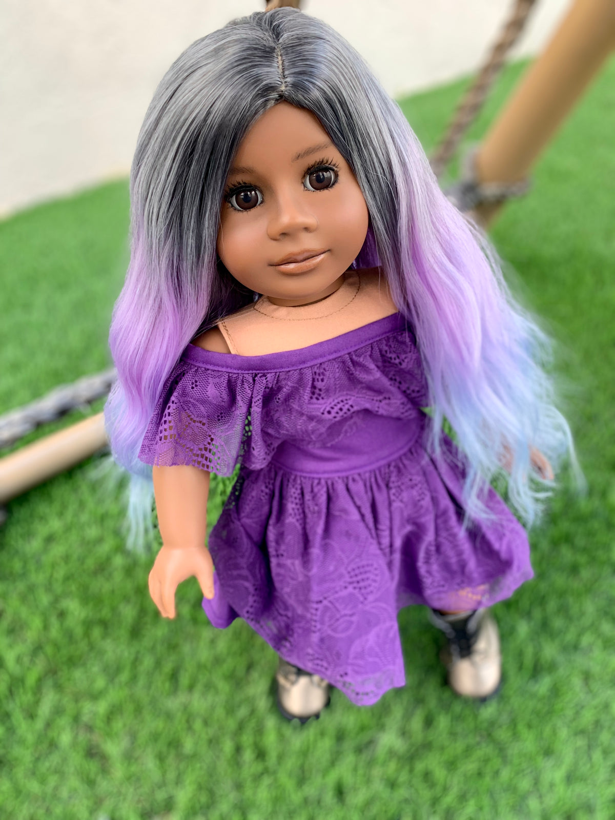 Custom DYED OMBRE Doll Wig for 18" American Dolls Heat Safe Tangle Resistant - fits 10-11" head size of all 18" dolls Unicorn Ombre