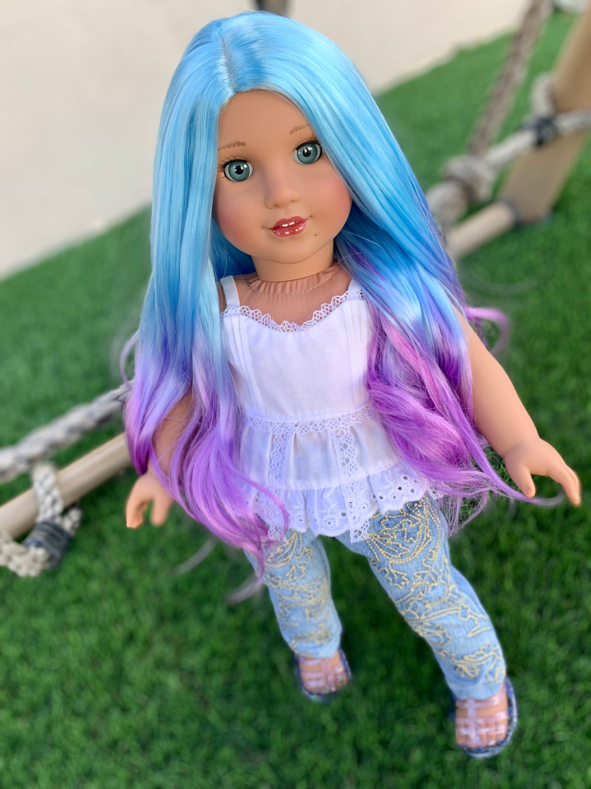 Zazou Custom doll wig for 18" American Doll Heat Safe-Tangle Resistant-fits 10-11" head size of 18" dolls OG Journey Gotz Dyed Ombre