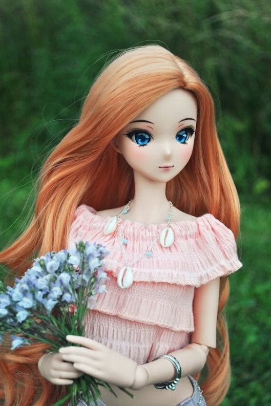 PREORDER ZaZou Luxury Peach WIG for Smart Doll, Ruby Red Fashion Friends, 18" MSD BJD Kaye Wiggs