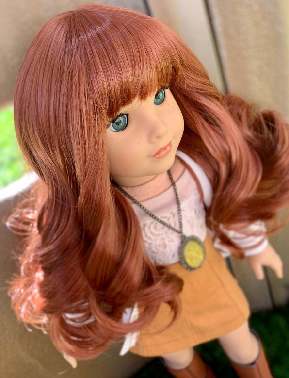 Custom doll wig for 18" American Girl Dolls -Heat & Tangle Resistant - fits 10-11" size of 18" dolls OG Blythe BJD Gotz Red bangs