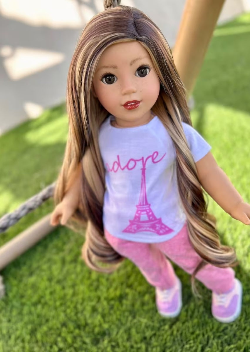 Zazou Dolls Custom doll wig for 18" American Doll - Heat Safe - Tangle Resistant-fits 11" head size of 18" dolls OG BJD Gotz