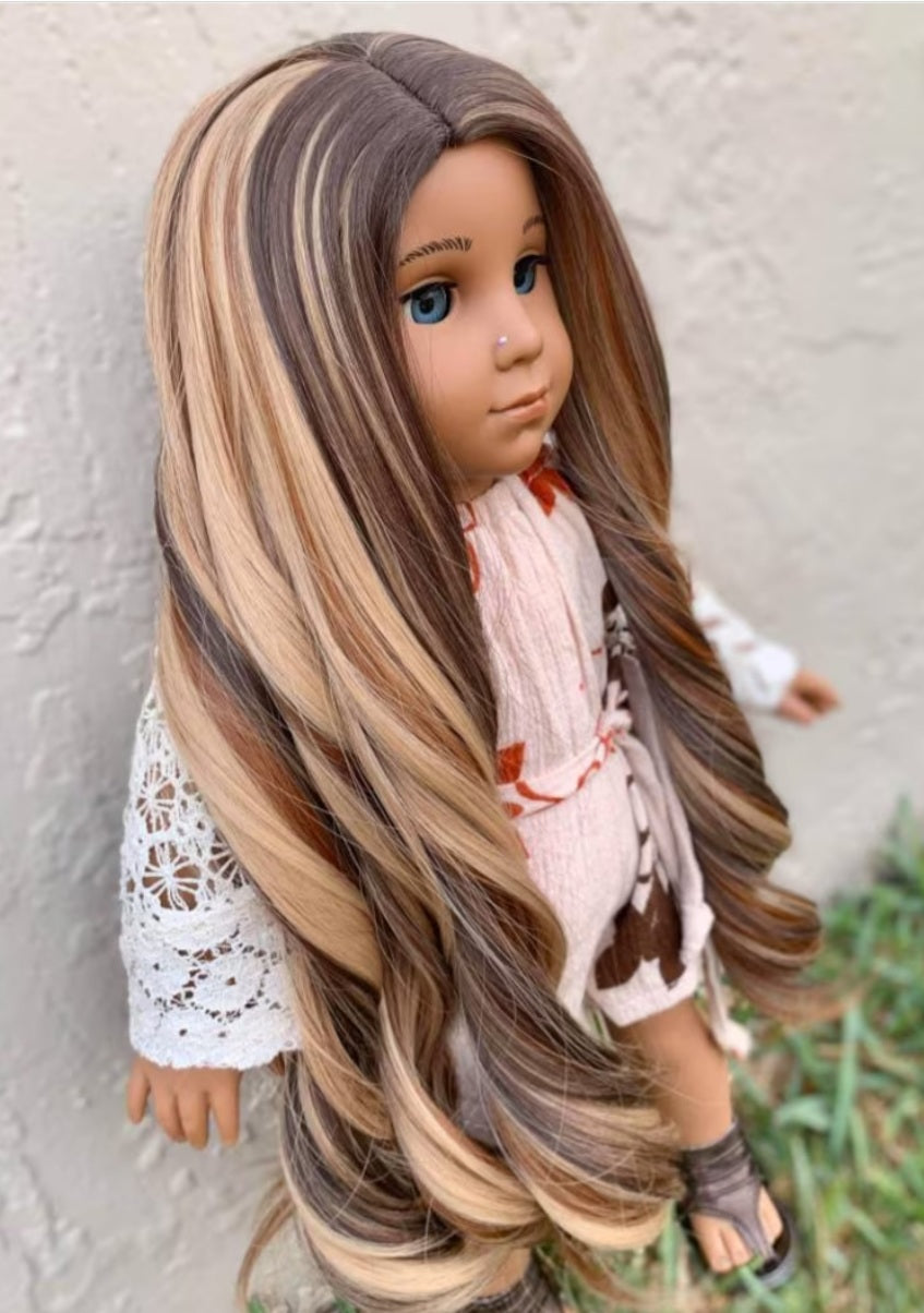 Zazou Dolls Custom doll wig for 18" American Doll - Heat Safe - Tangle Resistant-fits 11" head size of 18" dolls OG BJD Gotz