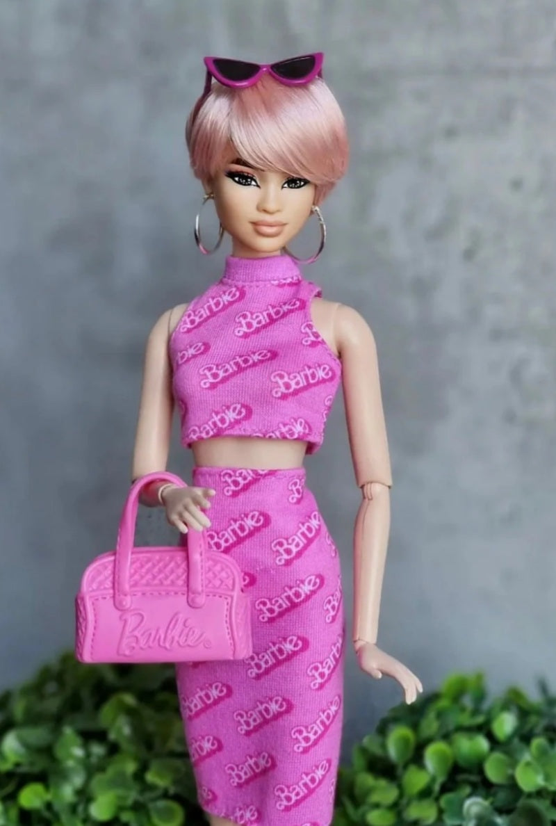 Pink Pearl Vegan Mohair Wig for 1/6 Fashion Dolls, 3-4" Head