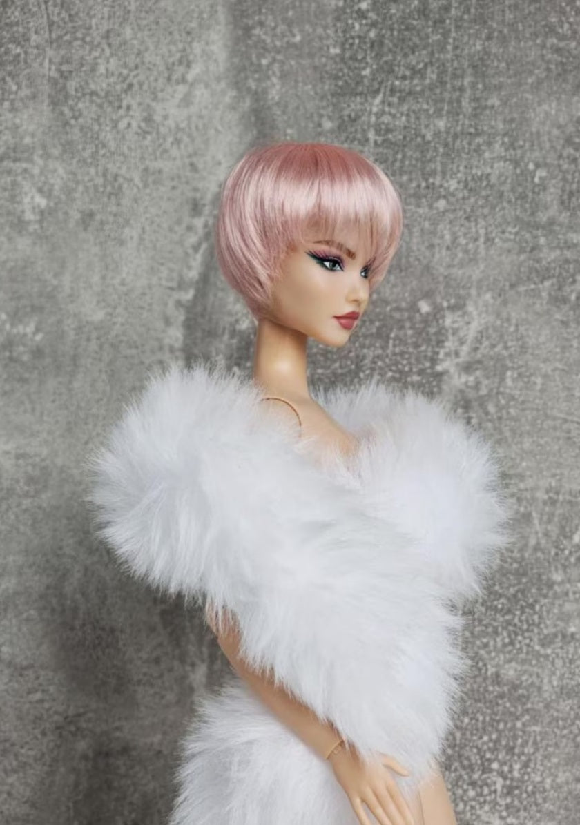 Pink Pearl Vegan Mohair Wig for 1/6 Fashion Dolls, 3-4" Head