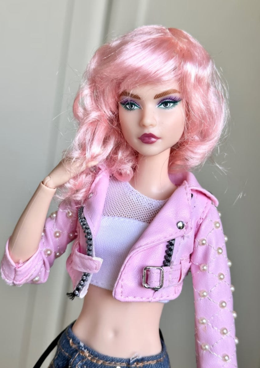 Grapefruit Pink Vegan Mohair Wig for 1/6 Fashion Dolls, 3-4" Head