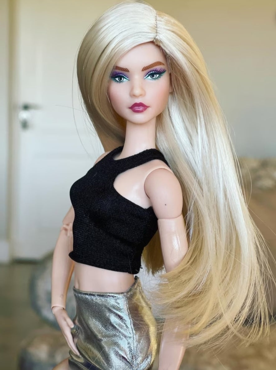 Barb Girl Vegan Mohair Wig for 1/6 Fashion Dolls, 3-4" Head