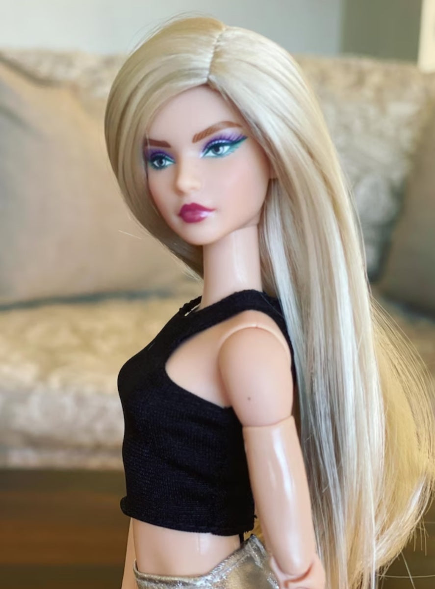 Barb Girl Vegan Mohair Wig for 1/6 Fashion Dolls, 3-4" Head