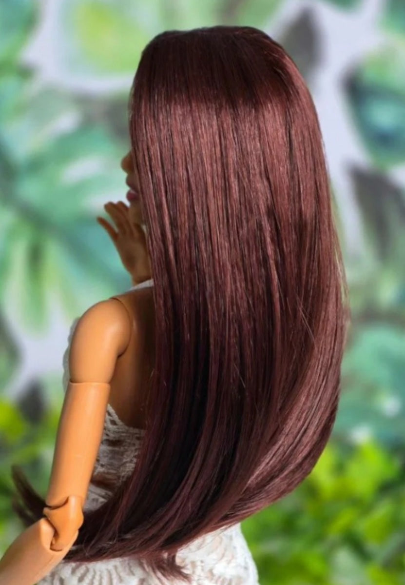 Port Wine Vegan Mohair Wig for 1/6 Fashion Dolls, 3-4" Head