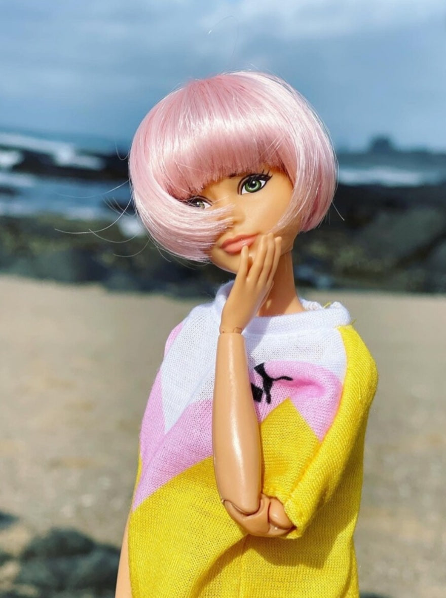Merry Pink Vegan Mohair Wig for 1/6 Fashion Dolls, 3-4" Head