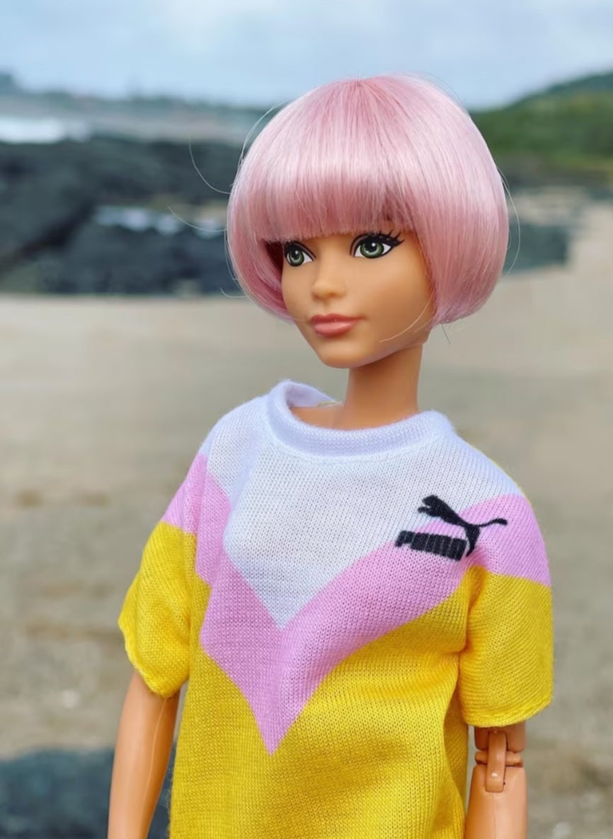 Merry Pink Vegan Mohair Wig for 1/6 Fashion Dolls, 3-4" Head