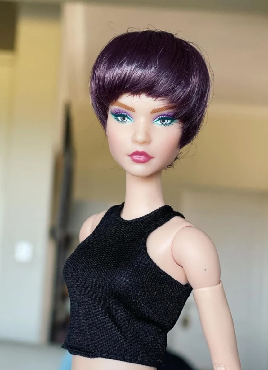 English Violet Vegan Mohair Wig for 1/6 Fashion Dolls, 3-4" Head