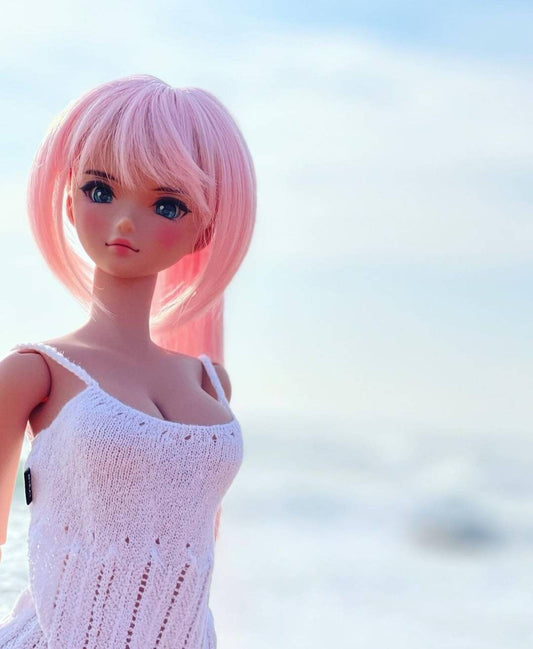 Zazou Custom doll WIG for Smart Dolls- Heat Safe - Tangle Resistant- 8" head size of Bjd, SD, Dollfie Dream dolls Pink Tan Cap anime