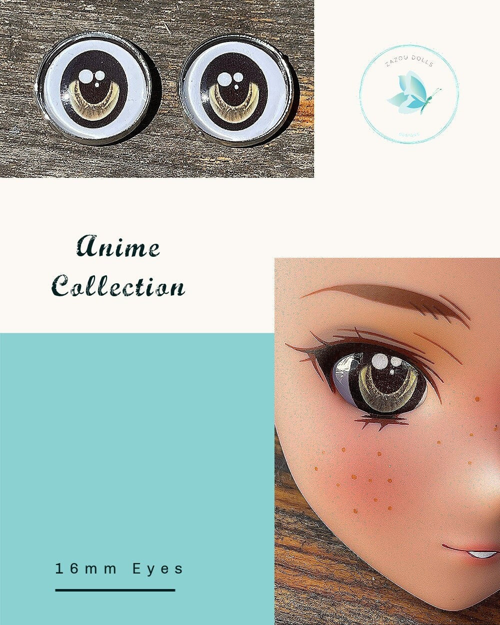 Anime Glass Doll Eyes for smart Dolls, doll eye replacement, 16 mm Fit BJD, Smart Dolls, Volks Dollfie Dream, MDD and similar Follow me gold