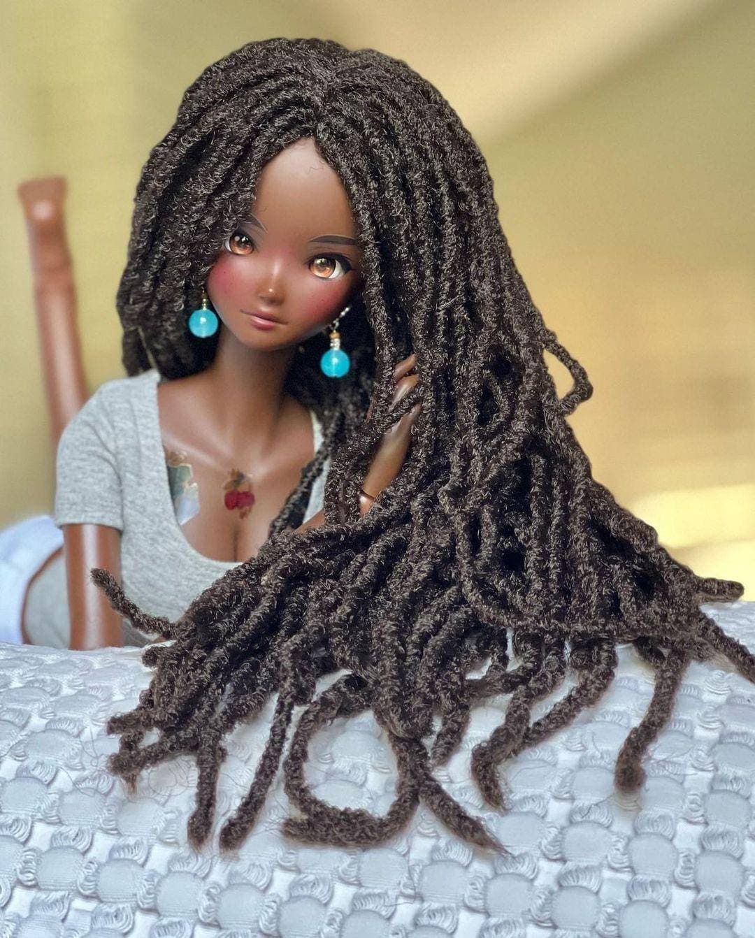 Custom doll Wig for Smart Dolls- 8.5" head size of Bjd, SD, Dollfie Dream dolls chocolate Dark brown Marley Locs Zazou Dolls
