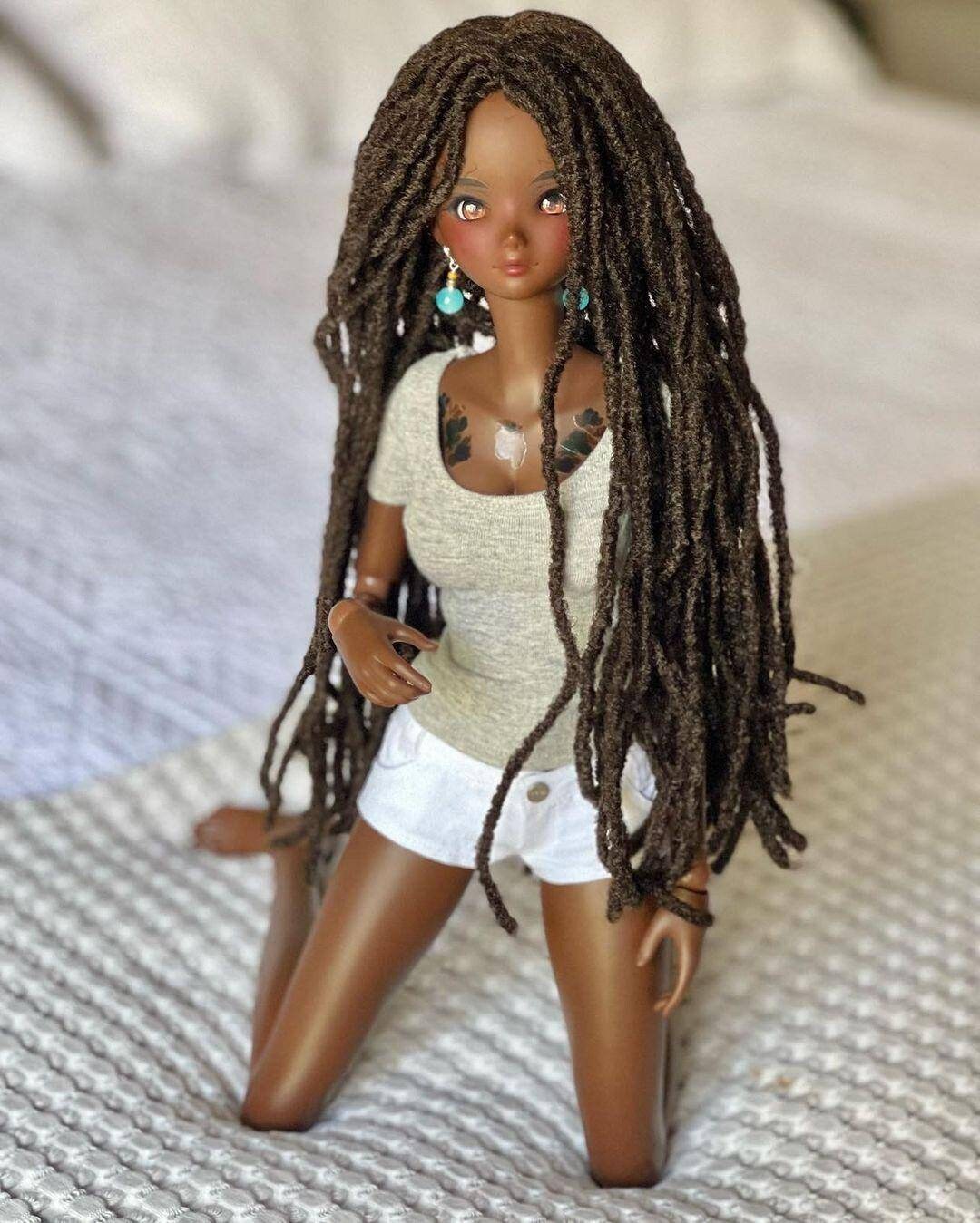 Custom doll Wig for Smart Dolls- 8.5" head size of Bjd, SD, Dollfie Dream dolls chocolate Dark brown Marley Locs Zazou Dolls