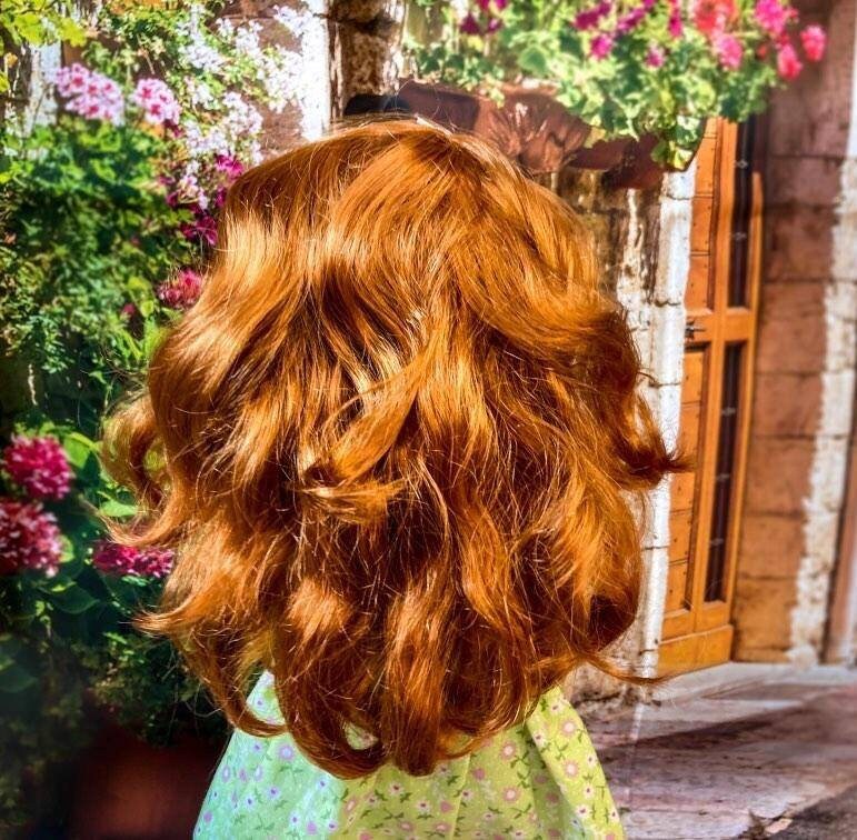PREORDER Custom doll WIG Exclusive Vegan Mohair-fits 9-10" head size Kaye Wiggs, RRFF, Wellie Dolls, bjd, Girl for All Time"Loose Fit" red