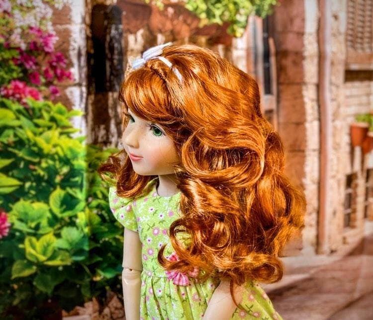 PREORDER Custom doll WIG Exclusive Vegan Mohair-fits 9-10" head size Kaye Wiggs, RRFF, Wellie Dolls, bjd, Girl for All Time"Loose Fit" red