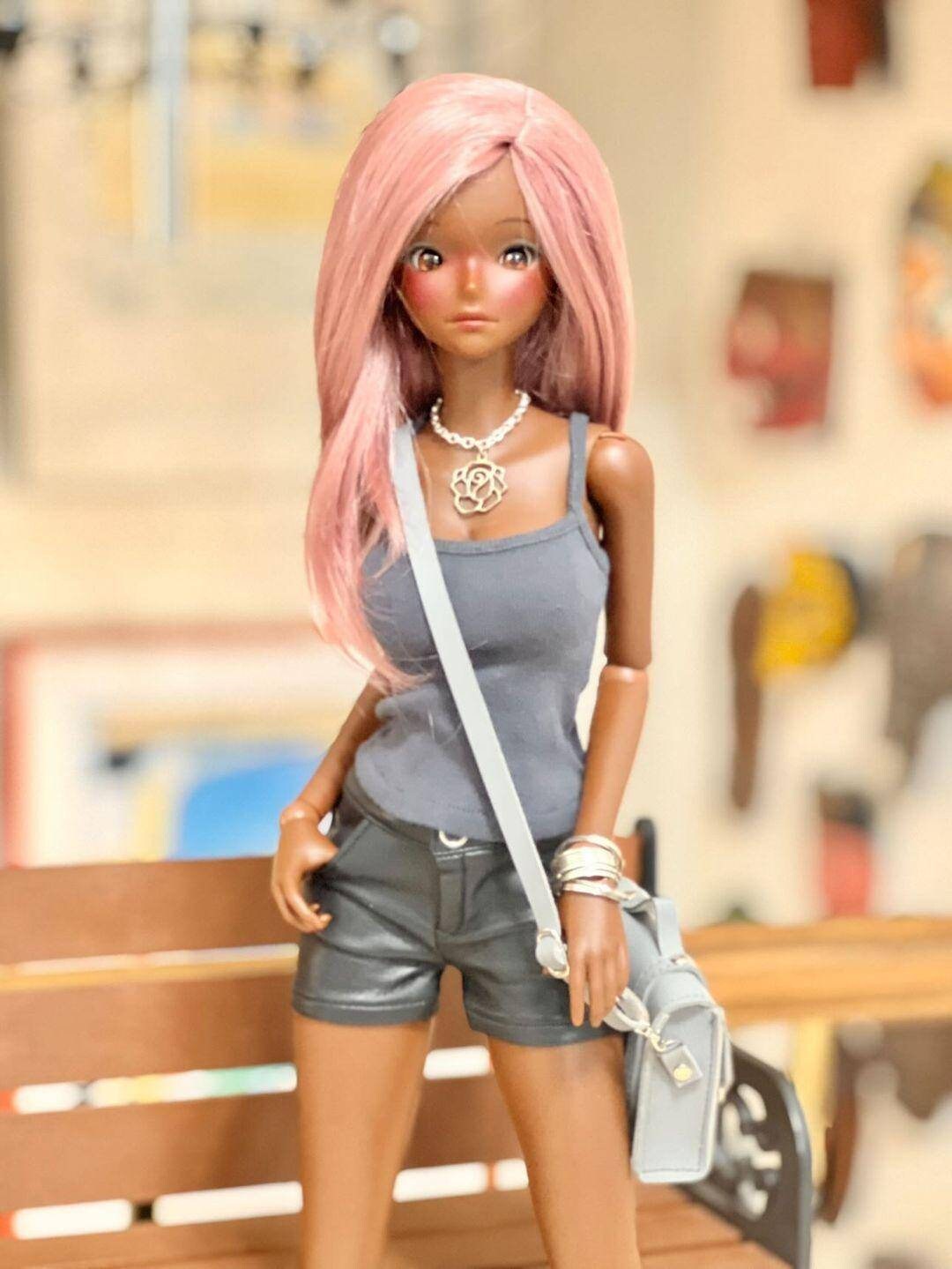 Custom doll Wig for Smart Dolls- Heat Safe - Tangle Resistant- 8.5" head size of Bjd, SD, Dollfie Dream dolls Pink Vegan Mohair