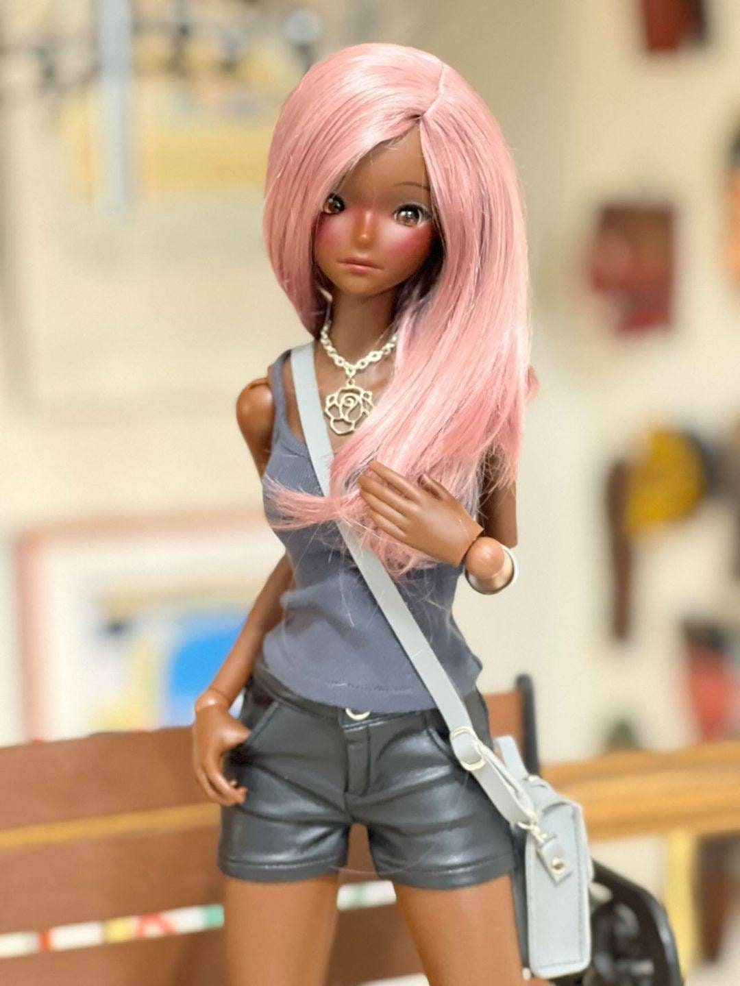 Custom doll Wig for Smart Dolls- Heat Safe - Tangle Resistant- 8.5" head size of Bjd, SD, Dollfie Dream dolls Pink Vegan Mohair