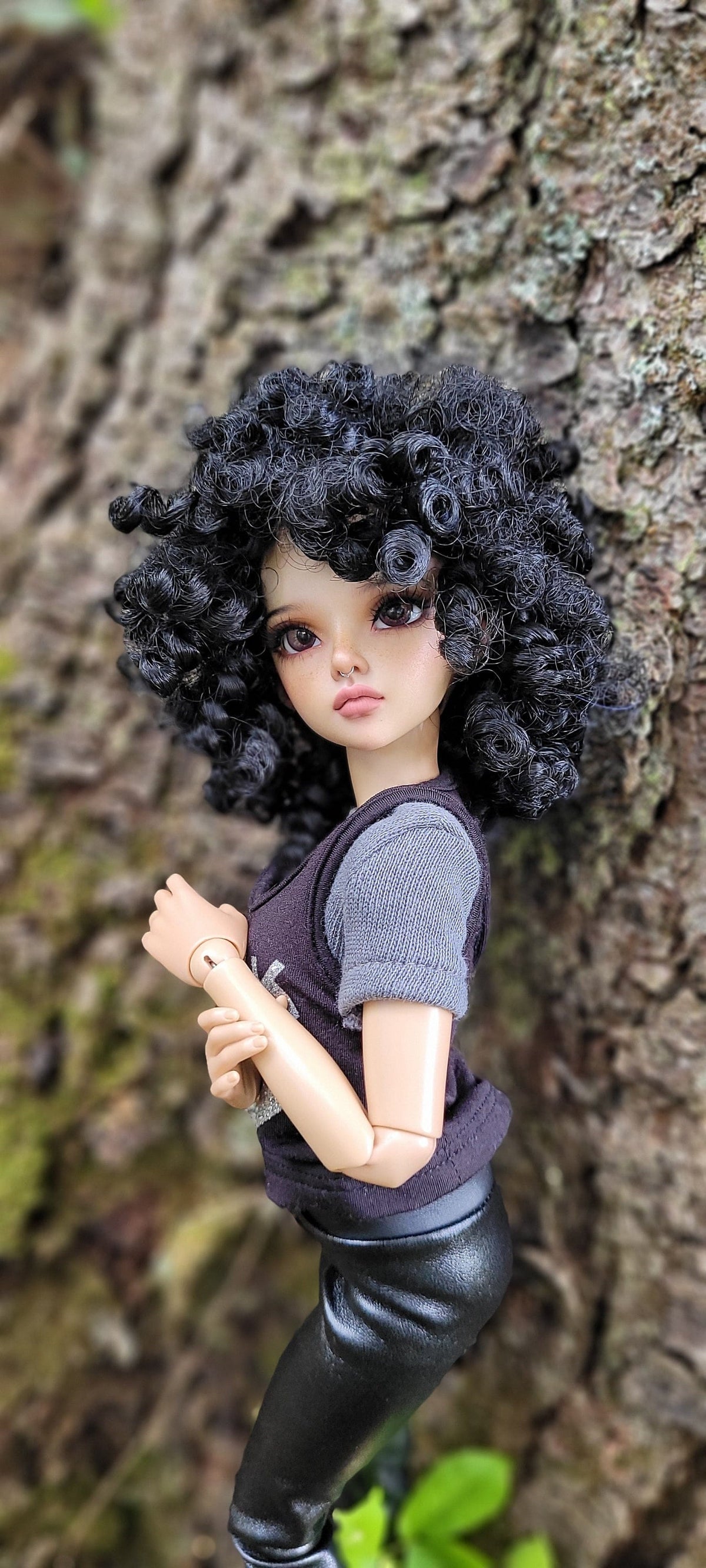 Zazou Custom doll Wig for Minifee 1/4 BJD Dolls- 6-7" head size of Bjd, msd, Boneka ,Fairyland Minifee dolls Curls Black
