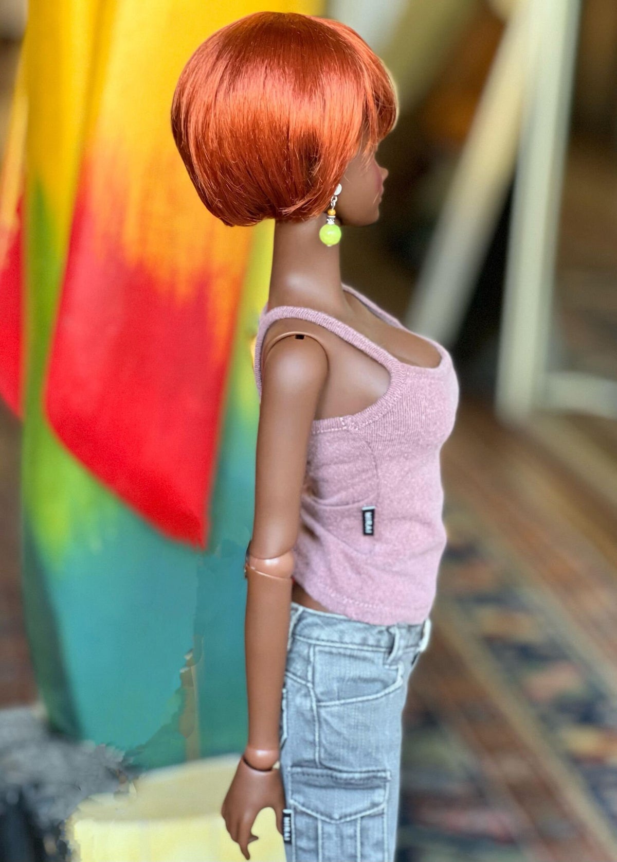 Custom doll Wig for Smart Dolls- Heat Safe - Tangle Resistant- 8" head size of Bjd, SD, Dollfie Dream dolls red Vegan Mohair