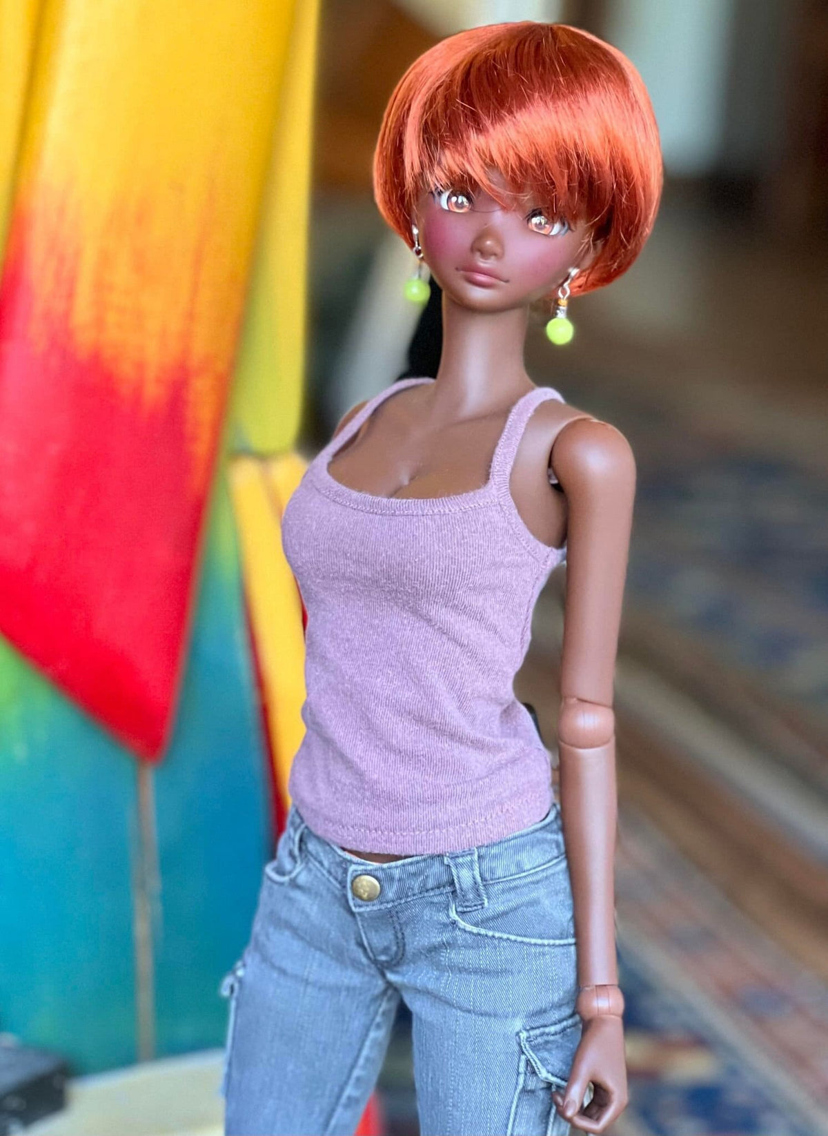 Custom doll Wig for Smart Dolls- Heat Safe - Tangle Resistant- 8" head size of Bjd, SD, Dollfie Dream dolls red Vegan Mohair