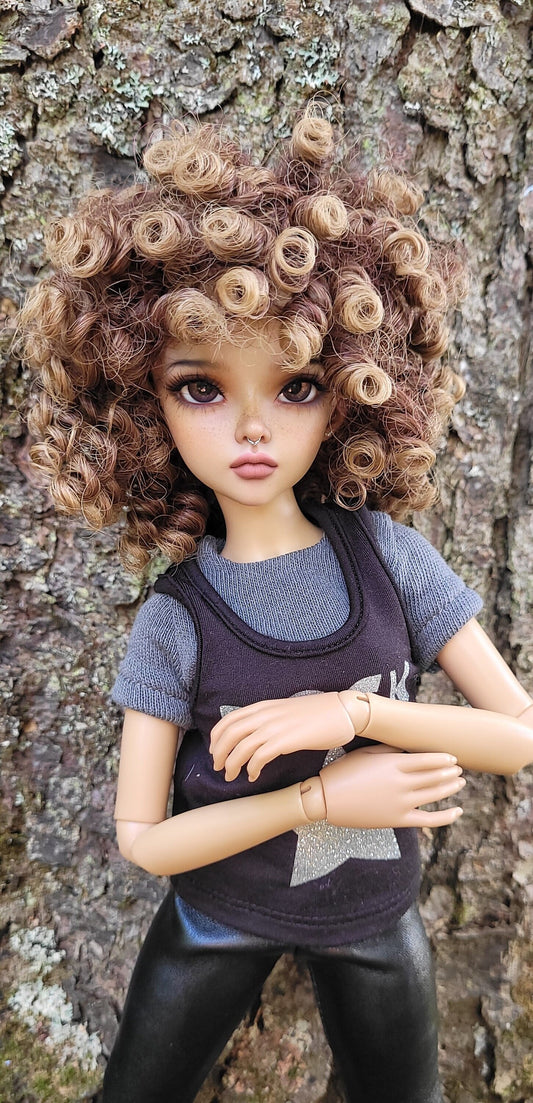 Custom doll Wig for Minifee 1/4 BJD Dolls- "Tan CAPS" 6-7" head size of Bjd, msd, Boneka ,Fairyland Minifee dolls Boho Curls Ombre
