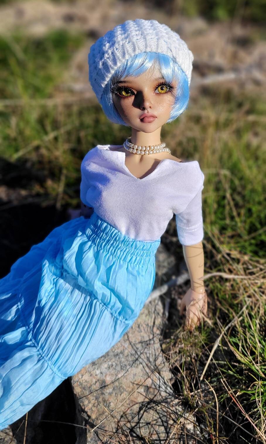Custom doll Wig for Minifee 1/4 BJD Dolls- "TAN Caps" 6-7" head size of Bjd, msd, Boneka ,Fairyland Minifee dolls mohair blue