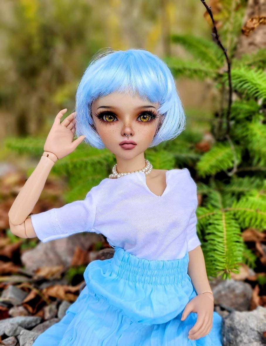 Custom doll Wig for Minifee 1/4 BJD Dolls- "TAN Caps" 6-7" head size of Bjd, msd, Boneka ,Fairyland Minifee dolls mohair blue