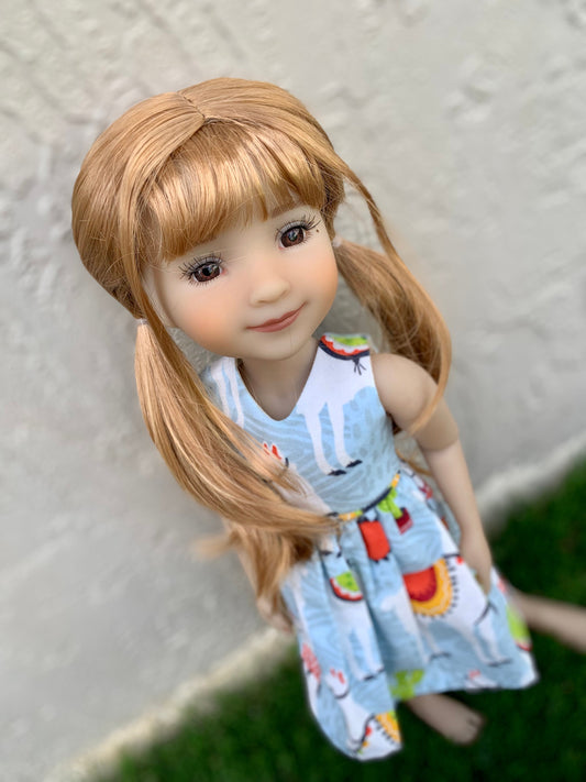 Custom doll WIG Exclusive Vegan Mohair-fits 9-10" head size Kaye Wiggs, RRFF, ww, bjd, Girl for All Time "Loose Fit" pigtails