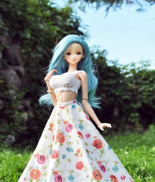 Custom doll WIG for Smart Dolls- Heat Safe - Tangle Resistant- 8.5" head size of Bjd, Sd, Dollfie Dream dolls Blue "TAN CAPS"