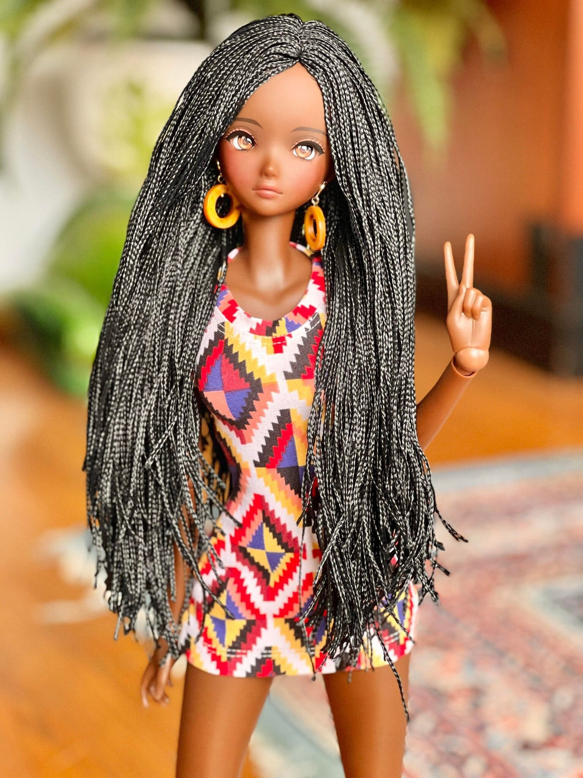 Custom doll WIG for Smart Dolls- Heat Safe - Tangle Resistant- 8.5" head size of Bjd, Sd, Dollfie Dream Micro Braids Zazou Dolls