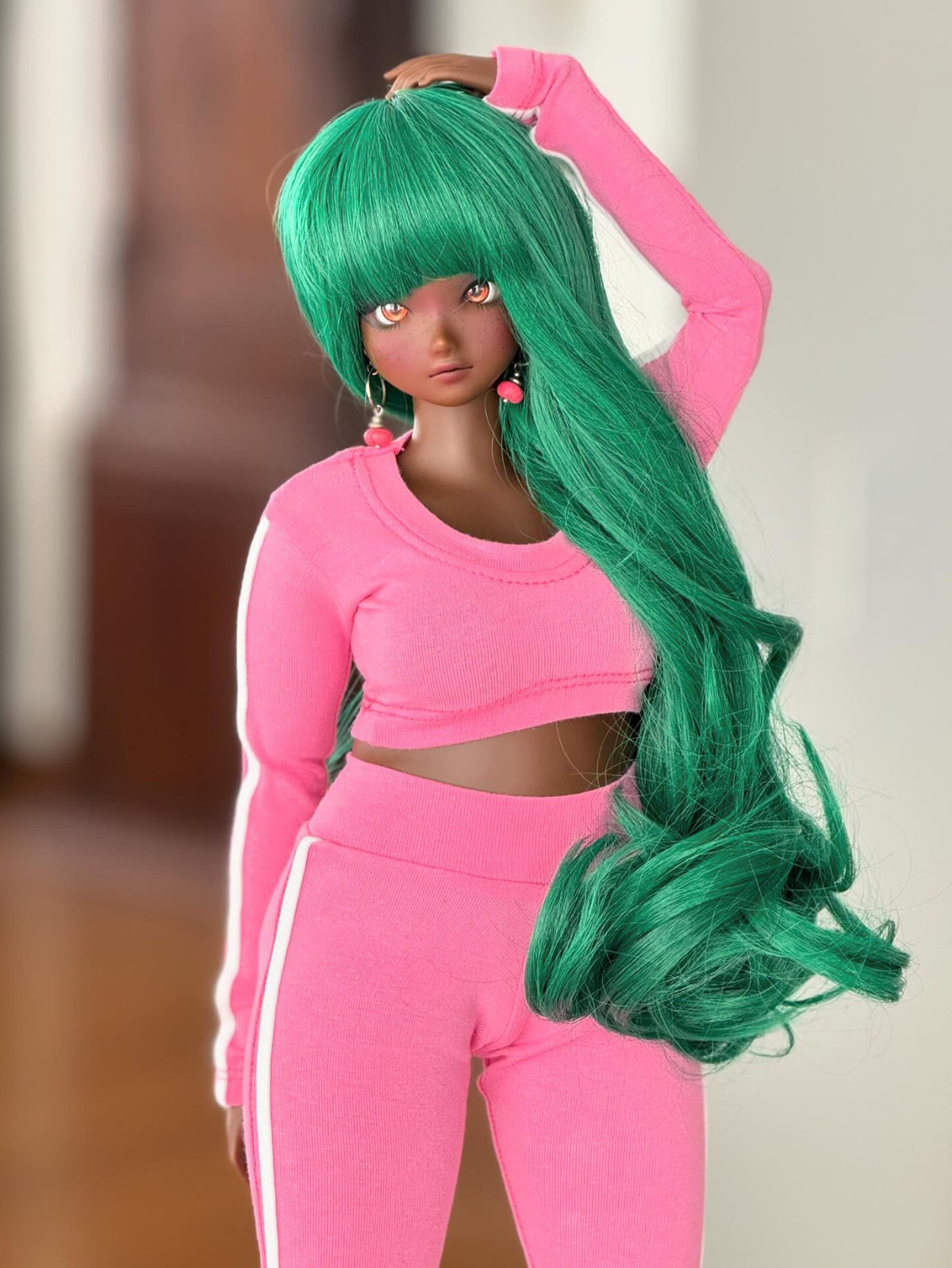 Custom doll Wig for Smart Dolls- "Tan Caps" 8-9" head size of Bjd, SD, Dollfie Dream dolls Green curls Zazou Dolls "Loose fit" Cap required