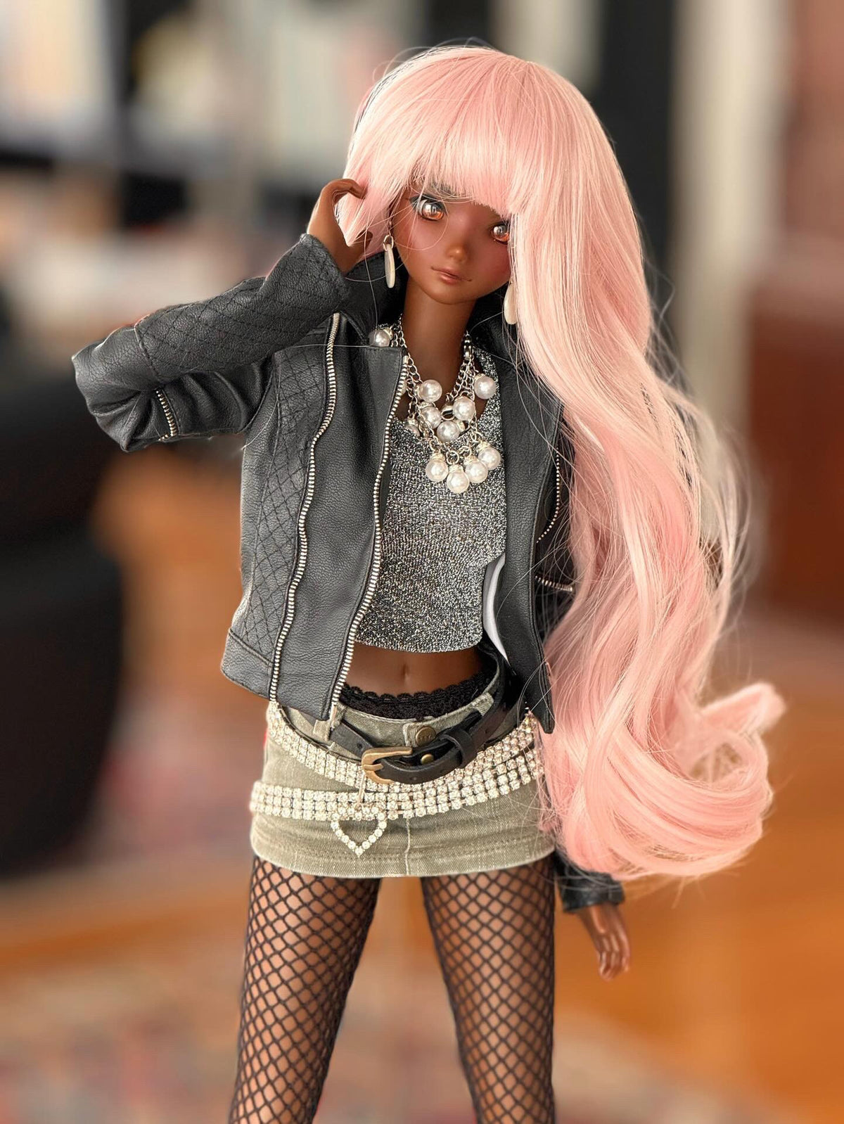 Custom doll Wig for Smart Dolls- "Tan Caps" 8-9" head size of Bjd, SD, Dollfie Dream dolls Pink curls Zazou Dolls "Loose fit" Cap required