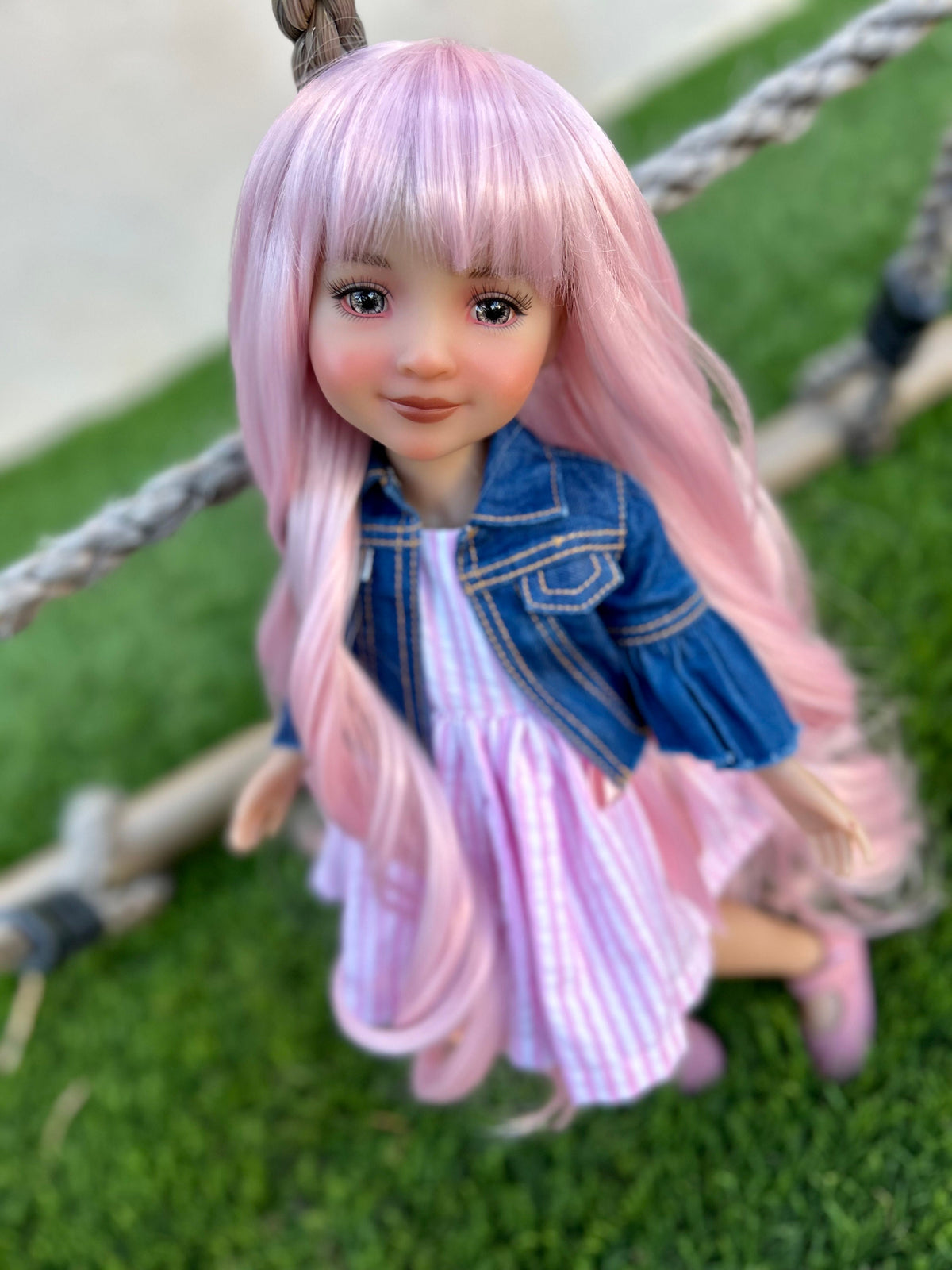 Custom doll WIG for 14" Dolls -Heat Safe-Tangle Resistant-fits 9" head size Ruby Red Fashion Friends Pink Curls Zazou Dolls