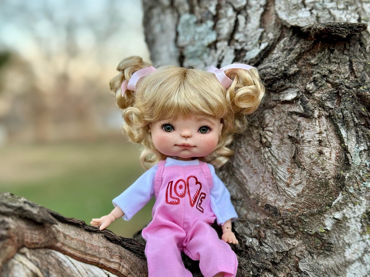 Custom WIG for head size 6-7" Meadowdolls CHIBBIS, BJD, Minifee or similar Vegan mohair pigtails Zazou Dolls