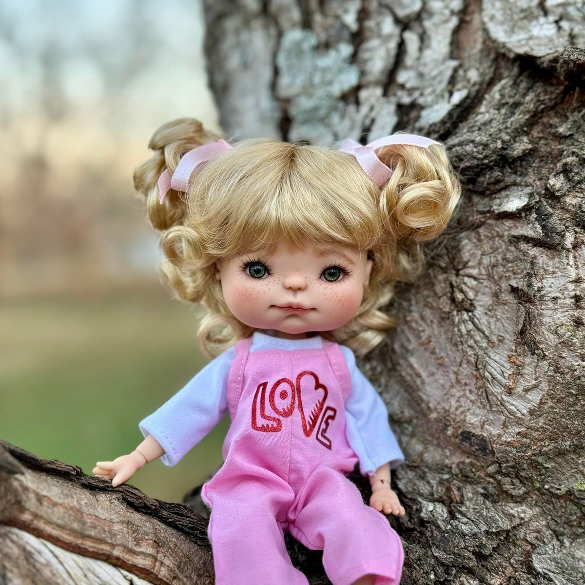 Custom WIG for head size 6-7" Meadowdolls CHIBBIS, BJD, Minifee or similar Vegan mohair pigtails Zazou Dolls