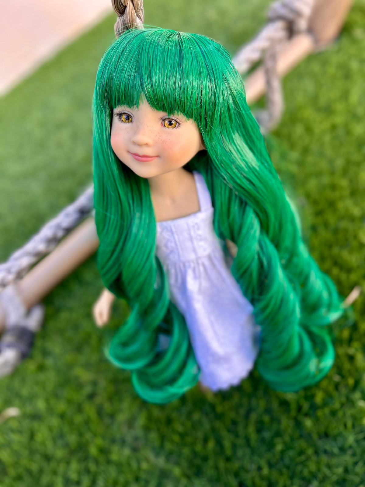 Custom doll WIG for 14" Dolls -Heat Safe-Tangle Resistant-fits 9" head size Ruby Red Fashion Friends Green Curls Zazou Dolls