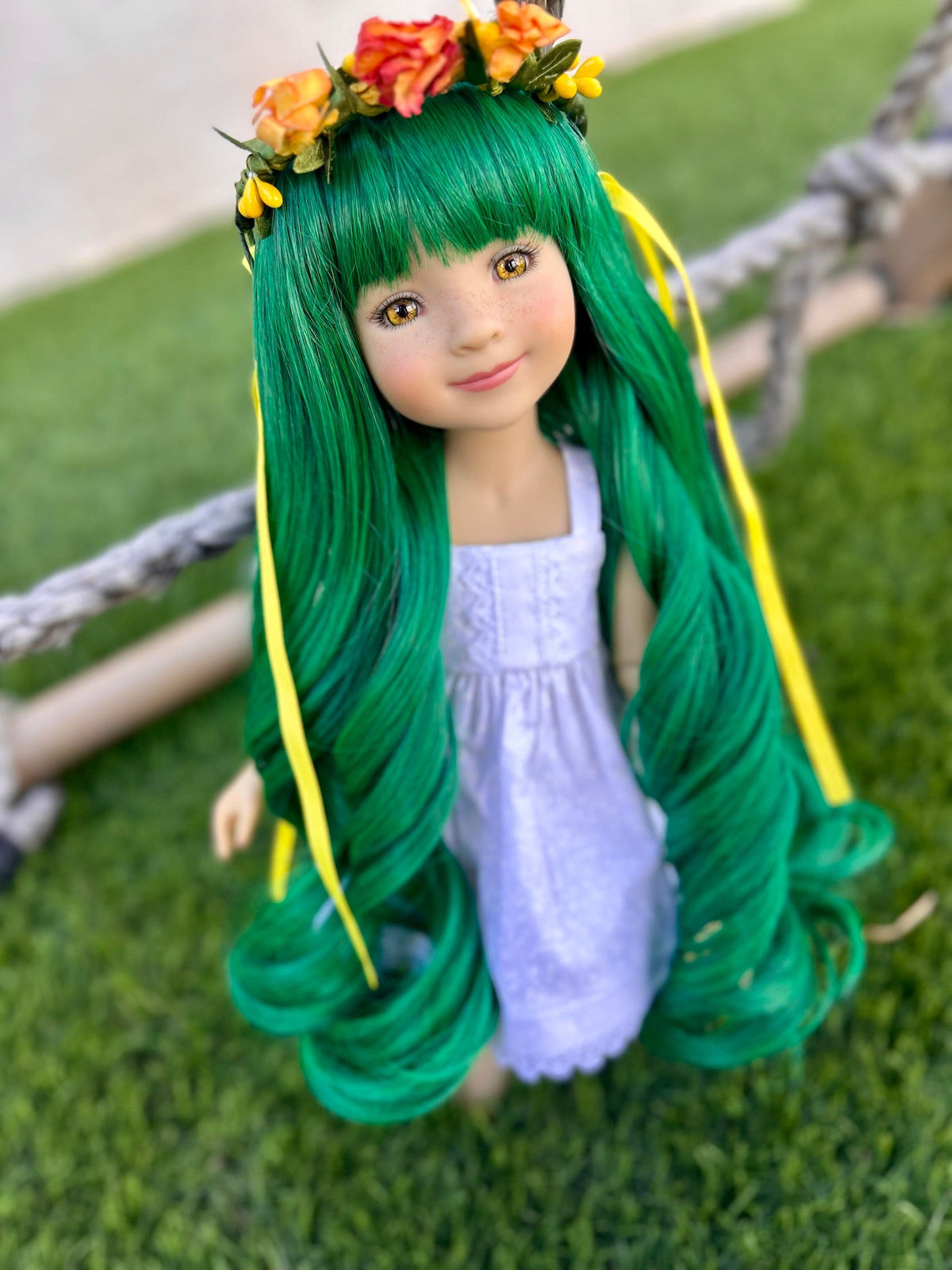 Custom doll WIG for 14" Dolls -Heat Safe-Tangle Resistant-fits 9" head size Ruby Red Fashion Friends Green Curls Zazou Dolls