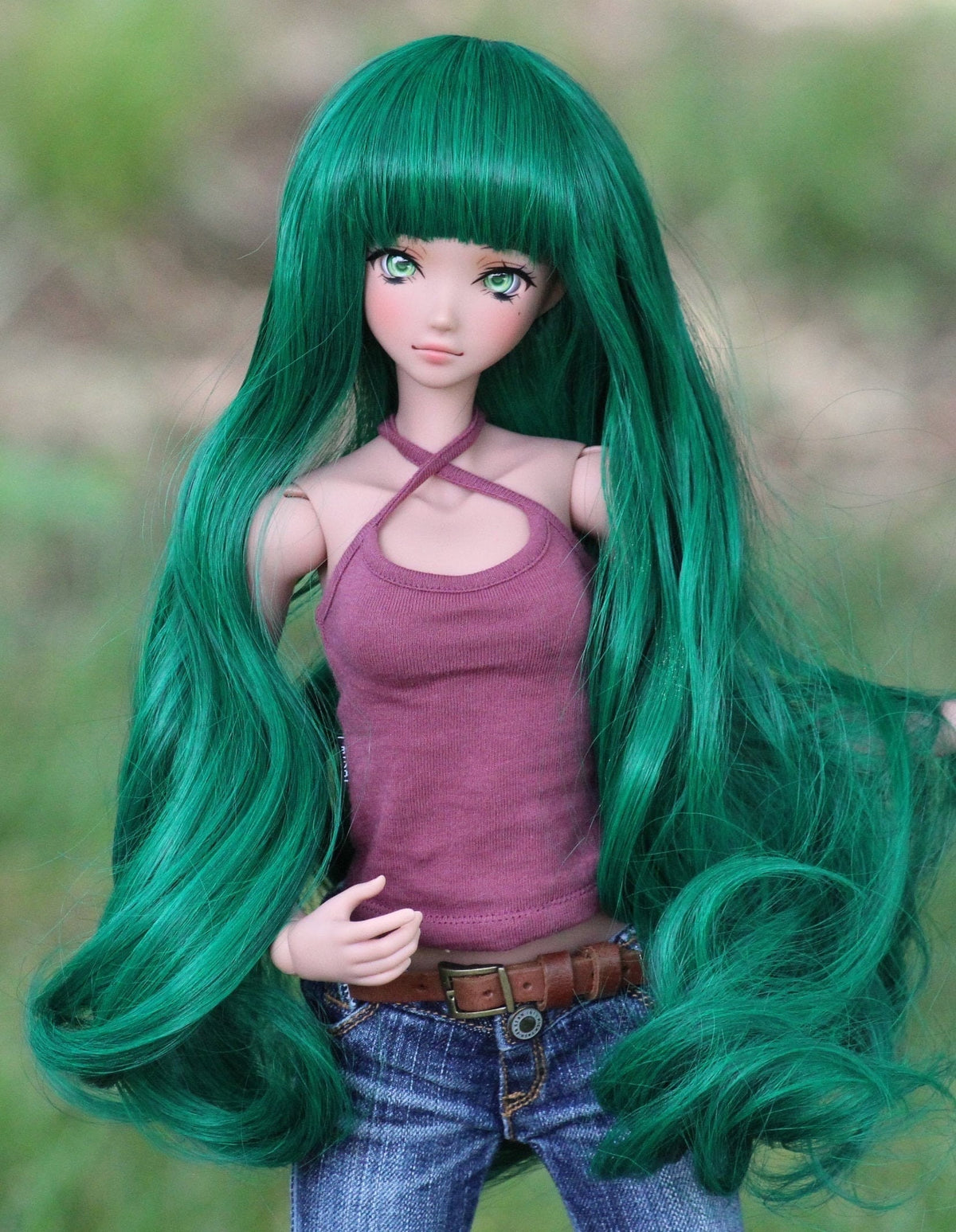 Custom doll Wig for Smart Dolls- "Tan Caps" 8-9" head size of Bjd, SD, Dollfie Dream dolls Green curls Zazou Dolls "Loose fit" Cap required