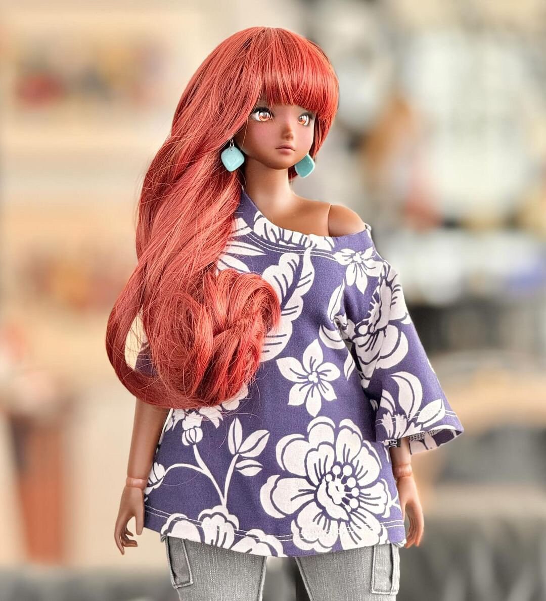 Custom doll WIG for Smart Dolls- Heat Safe -Tangle Resistant- 8.5" head size of Bjd, Sd, Dollfie Dream dolls "Tan Caps " Zazou Dolls red