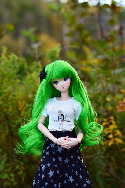Custom doll WIG for Smart Dolls- Heat Safe- Tangle Resistant- 8.5" head size Bjd, Sd dolls "Tan Caps" C.C Lelouch Zazou Dolls Green