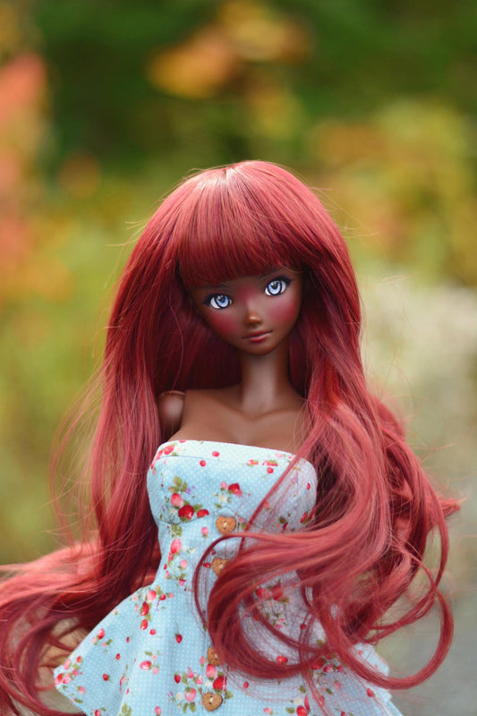 Custom doll WIG for Smart Dolls- Heat Safe -Tangle Resistant- 8.5" head size of Bjd, Sd, Dollfie Dream dolls "Tan Caps " Zazou Dolls red
