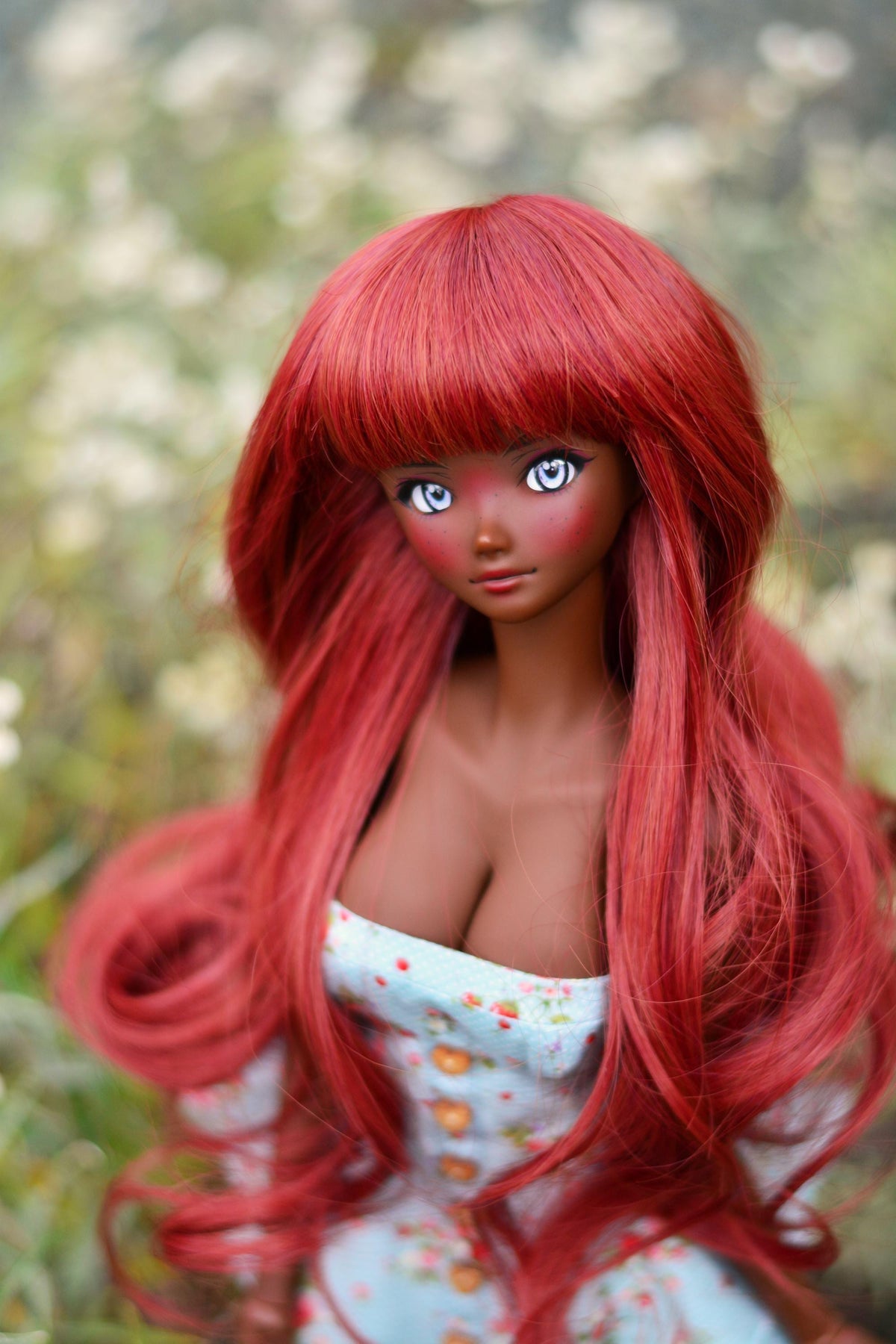 Custom doll WIG for Smart Dolls- Heat Safe -Tangle Resistant- 8.5" head size of Bjd, Sd, Dollfie Dream dolls "Tan Caps " Zazou Dolls red